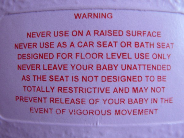 Warning text that is printed on the Bumbo chair